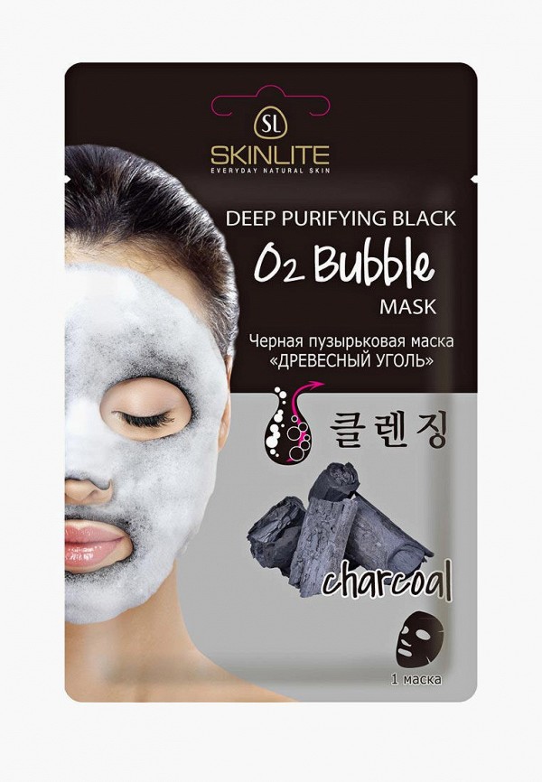 

Маска для лица Skinlite, Черный, Черная пузырьковая «ДРЕВЕСНЫЙ УГОЛЬ», 15 мл