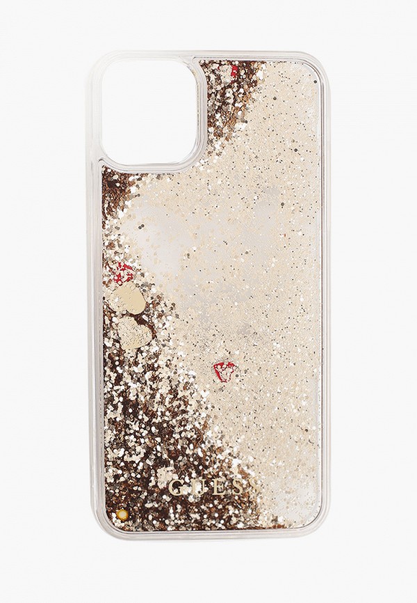 

Чехол для iPhone Guess, Золотой, 11 Pro Max, Liquid glitter Floating hearts Gold