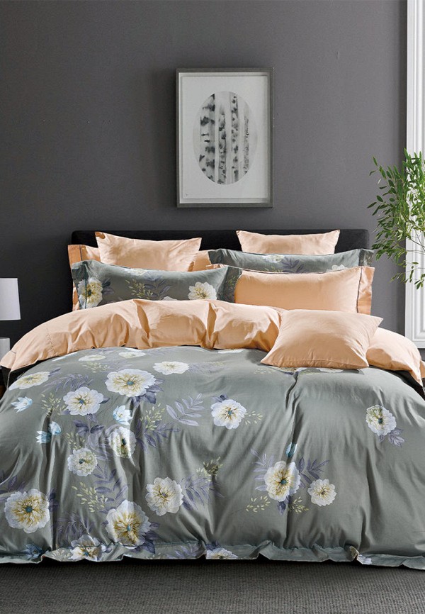 

Постельное белье Евро Bellehome, Серый, Хризантема