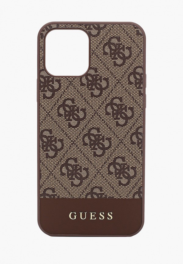 

Чехол для iPhone Guess, Коричневый, 12/12 Pro (6.1), PU 4G Stripe Metal logo Brown