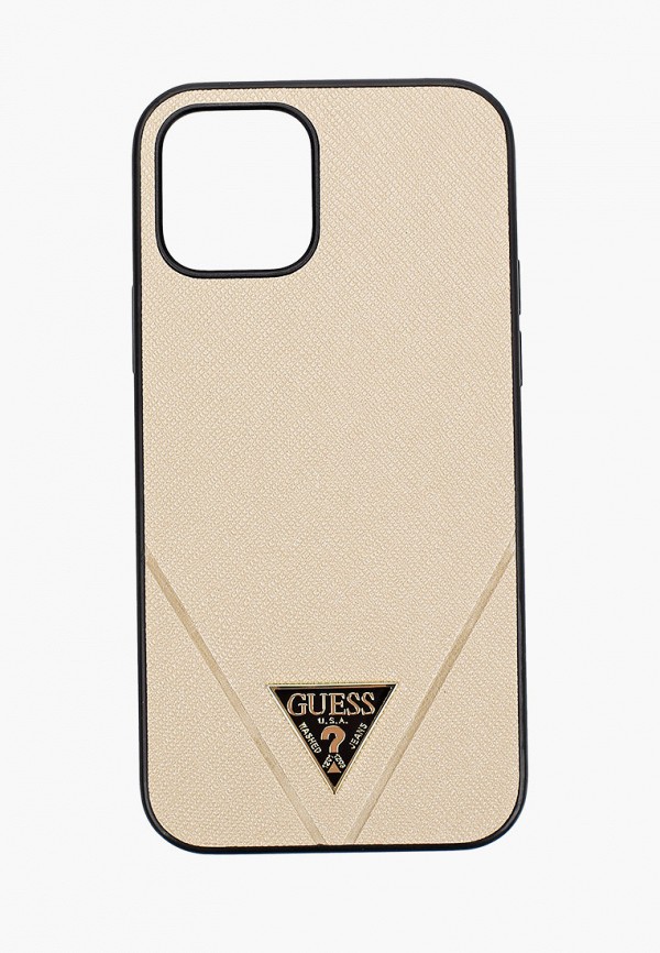 

Чехол для iPhone Guess, Бежевый, 12/12 Pro (6.1), PU Saffiano Triangle metal logo Gold
