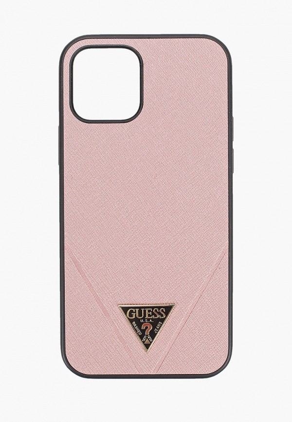 

Чехол для iPhone Guess, Розовый, 12/12 Pro (6.1), PU Saffiano Triangle metal logo Pink