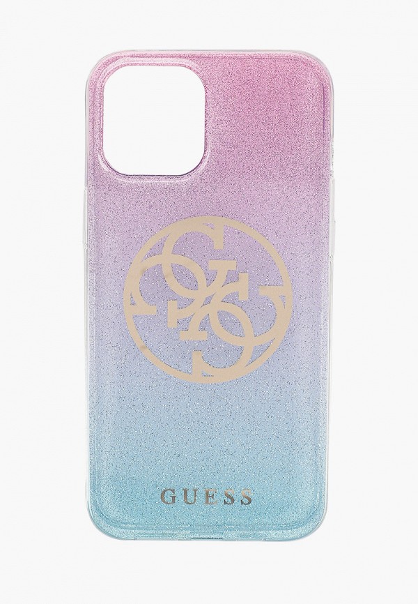 

Чехол для iPhone Guess, Разноцветный, 12 Pro Max (6.7), PC/TPU 4G Circle Logo Glitter Gradient Pink/Blue