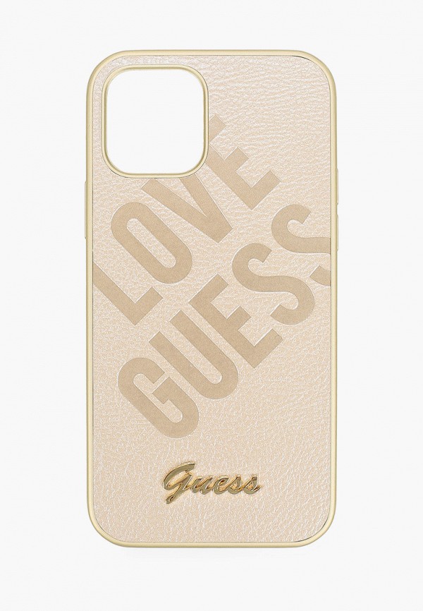 

Чехол для iPhone Guess, Бежевый, 12/12 Pro (6.1), PU Iridescent "Love" with metal logo Gold