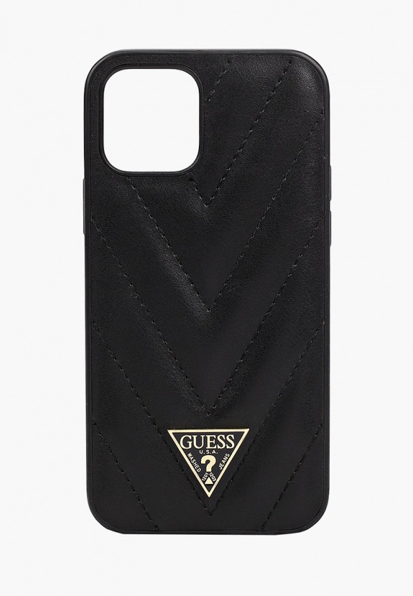 

Чехол для iPhone Guess, Черный, 12/12 Pro (6.1), PU Qualited V Triangle metal logo Black