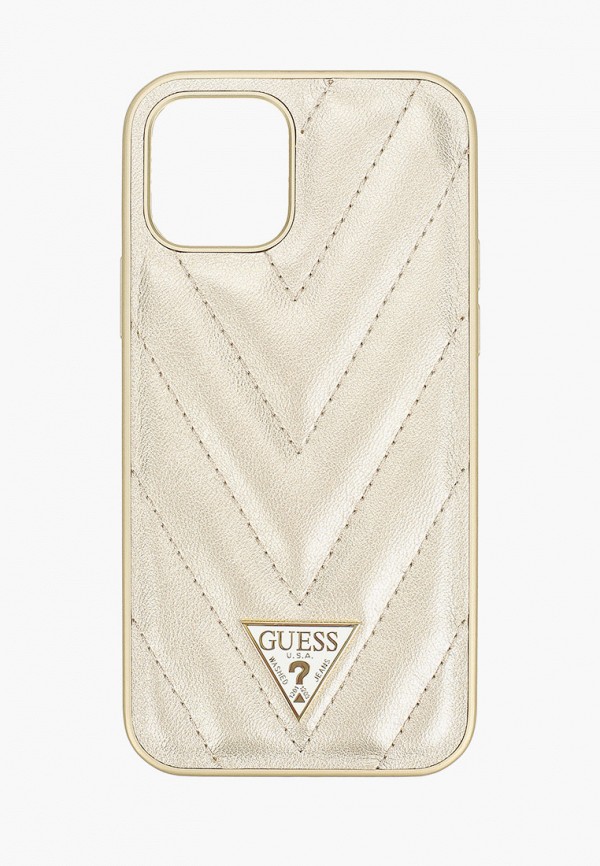 

Чехол для iPhone Guess, Золотой, 12/12 Pro (6.1), PU Quilted V Triangle metal logo Gold