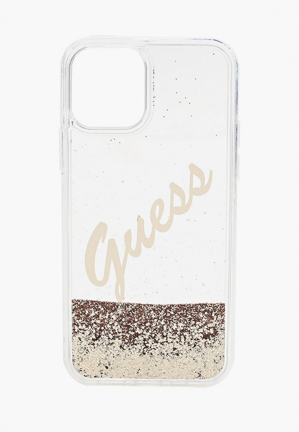 

Чехол для iPhone Guess, Прозрачный, 12/12 Pro, Liquid glitter Script logo Gold