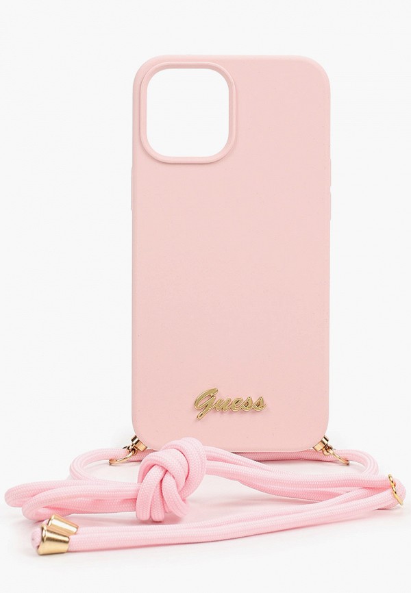 

Чехол для iPhone Guess, Розовый, 12 Pro Max (6.7), Liquid silicone Gold metal logo+Cord Pink