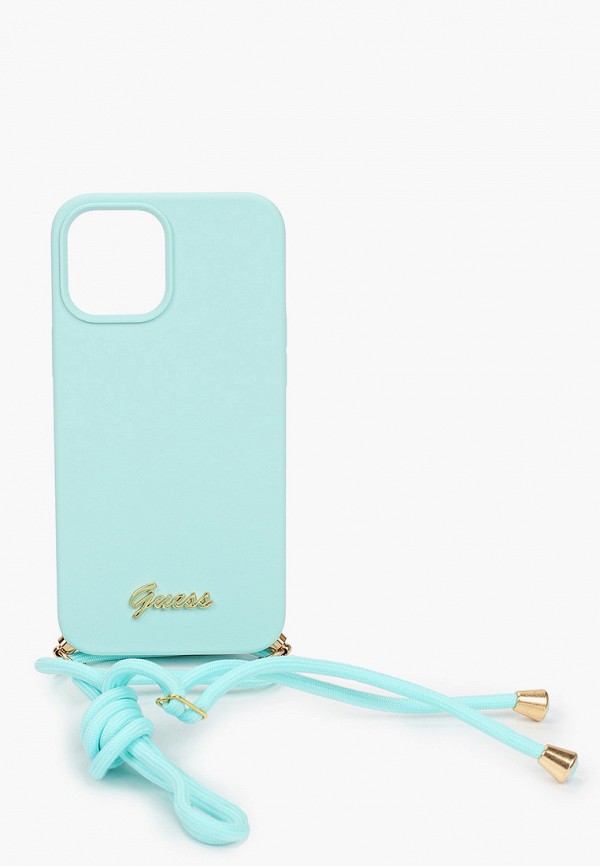 

Чехол для iPhone Guess, Бирюзовый, 12 Pro Max (6.7), Liquid silicone Gold metal logo+Cord Light blue