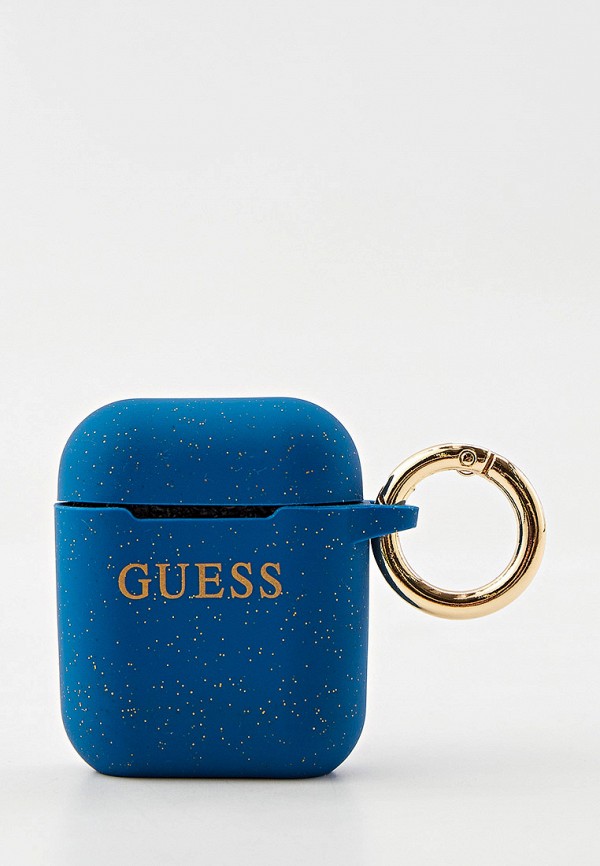 

Чехол для наушников Guess, Синий, Airpods Silicone case with ring Glitter/Blue