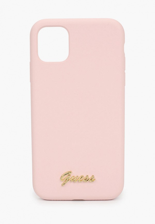 

Чехол для iPhone Guess, Розовый, 11, Silicone collection Gold metal Logo Pink