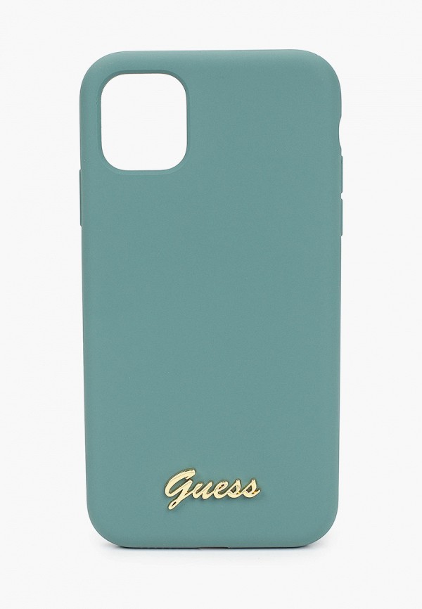 

Чехол для iPhone Guess, Бирюзовый, 11, Silicone collection Gold metal logo Green