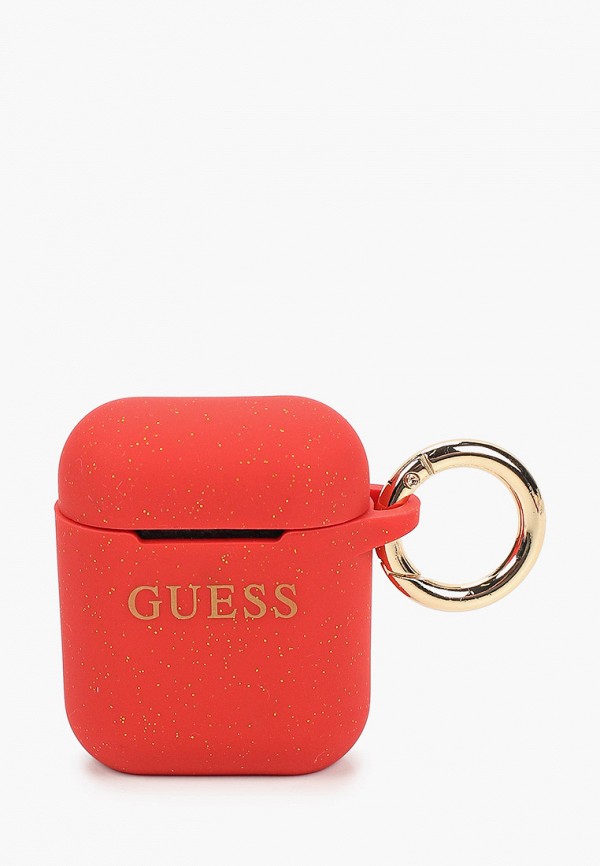 

Чехол для наушников Guess, Красный, Airpods, Silicone case with ring Glitter/Red