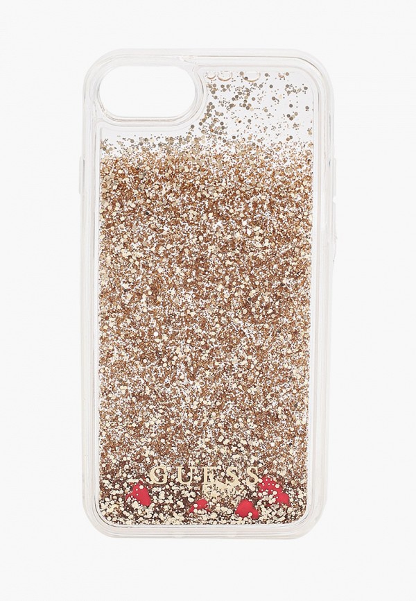 

Чехол для iPhone Guess, Золотой, 8 / SE 2020, Liquid glitter Floating hearts Gold