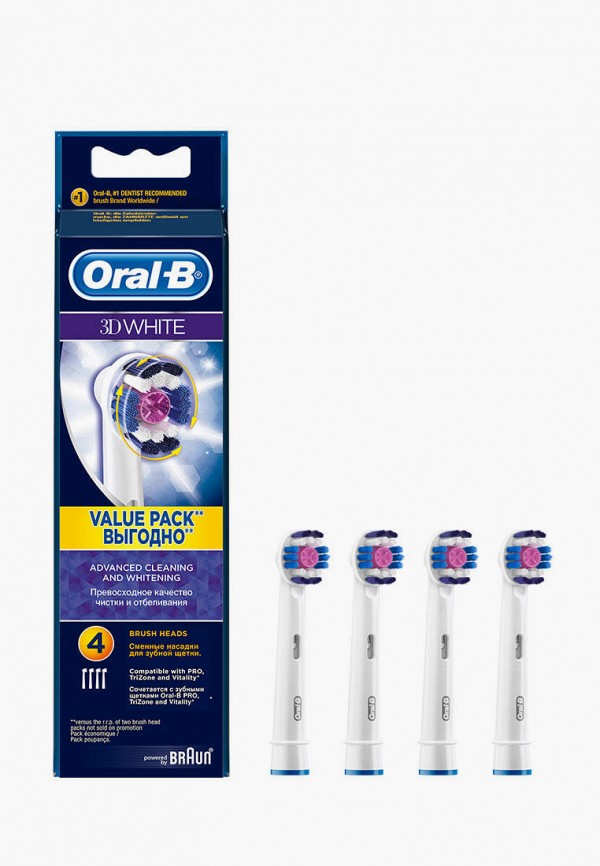 

Комплект насадок для зубной щетки Oral B, Белый, 3D White (4 шт.) EB 18-4