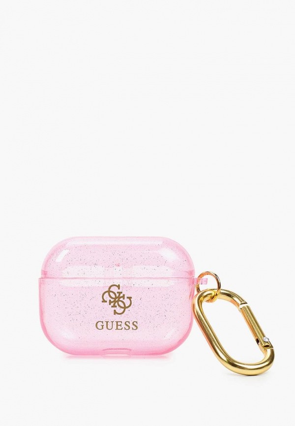 Чехол для наушников Guess Airpods Pro, TPU Transaprent Glitter with carabin 4G Pink