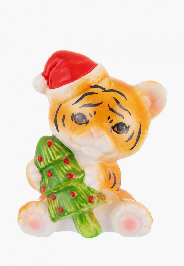 

Фигурка декоративная Elan Gallery, Оранжевый, 6х4,5х8 см, Тигренок в шапке с елкой