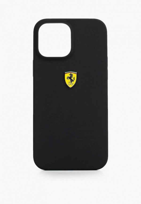 Чехол для iPhone Ferrari 13 Pro Max Liquid silicone with metal logo Hard Black