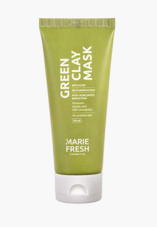 

Маска для лица Marie Fresh Cosmetics, Зеленый, с зеленой глиной, 50 мл