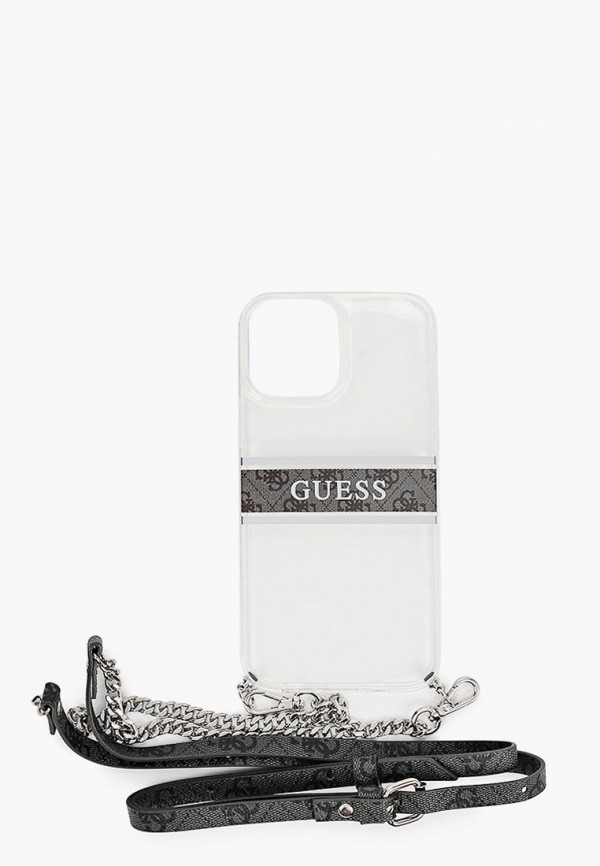 

Чехол для iPhone Guess, Прозрачный, 13 Pro Max, PC/TPU 4G Stripe Hard Tranparent +Silver crossbody chain