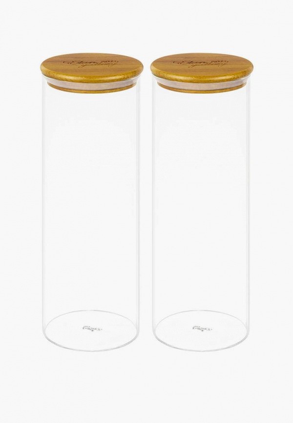 Набор контейнеров для хранения продуктов Elan Gallery 1,3 л 9х9х26,5 см Crystal glass, стеклянные с крышкой из акации силиконовой прокладкой
