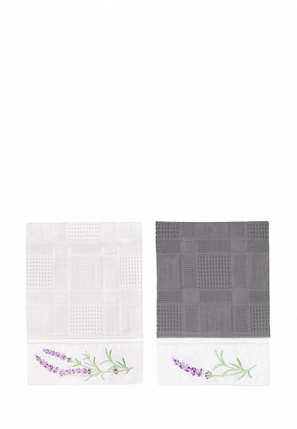 Набор полотенец кухонных Bellehome Lavender fields, вафельные с вышивкой 40х70 2 шт.