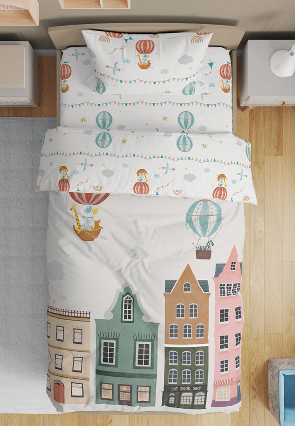 

Постельное белье детское Bellehome, Белый, Прогулка в облаках, сатин, пододеяльник на молнии