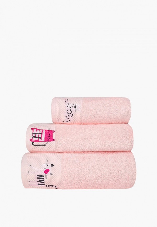 

Набор полотенец Bellehome, Розовый, махровых с вышивкой Rosa Cute Kittens 3 шт.