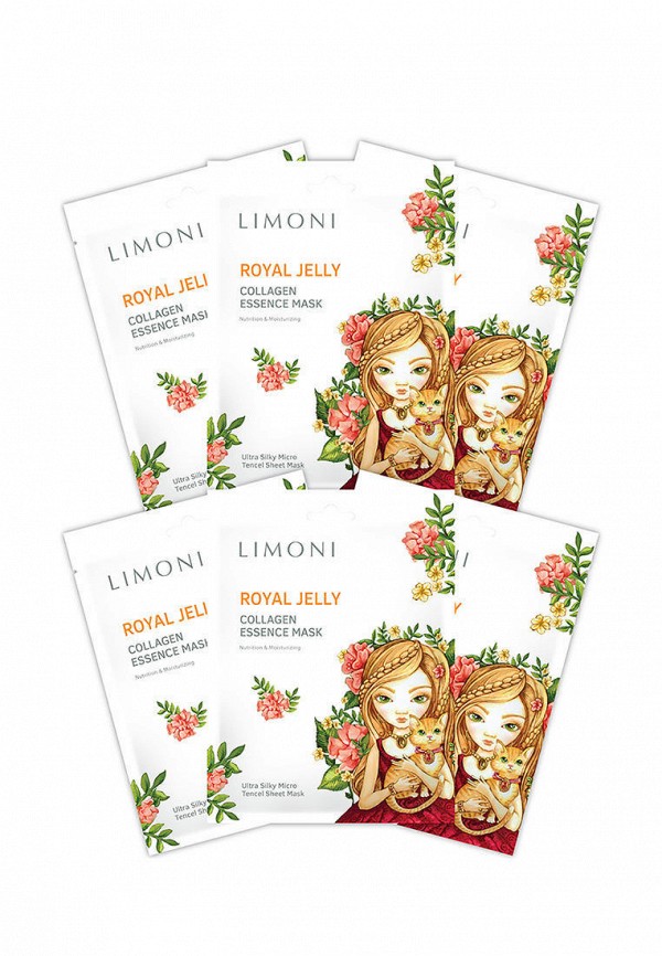 

Набор масок для лица Limoni, Белый, тканевая с пчелиным маточным молочком Royal jelly and collagen mask set, 6 шт.
