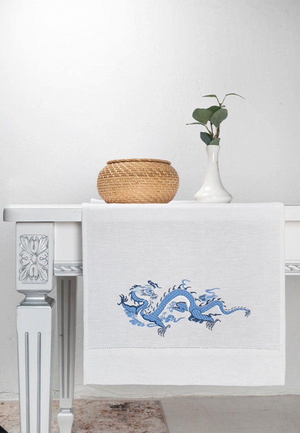 

Скатерть-дорожка Bellehome, Белый, Blue Dragon с вышивкой 40х160 хлопок/лен