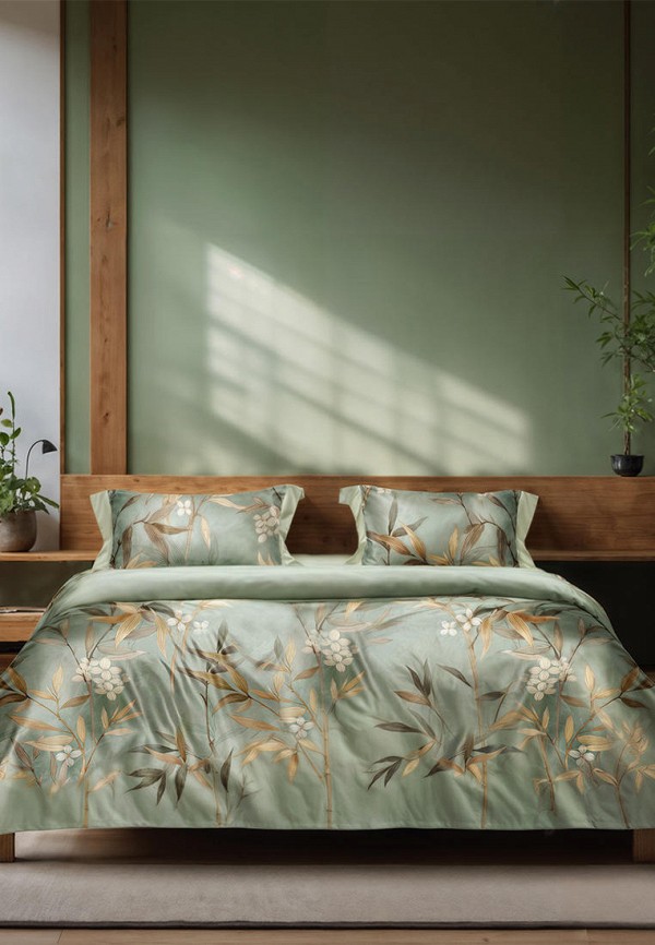 

Постельное белье Евро Bellehome, Зеленый, Пальметта, чесаный хлопок