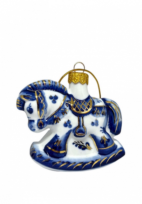 Игрушка елочная Лефортовский фарфор Лошадка кобальт с золотом елочная игрушка снежинка 11 см с блестками синий