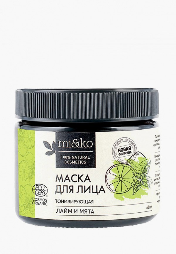 

Маска для лица Mi&Ko, Зеленый, Лайм и мята, тонизирующая, COSMOS ORGANIC, 60 мл