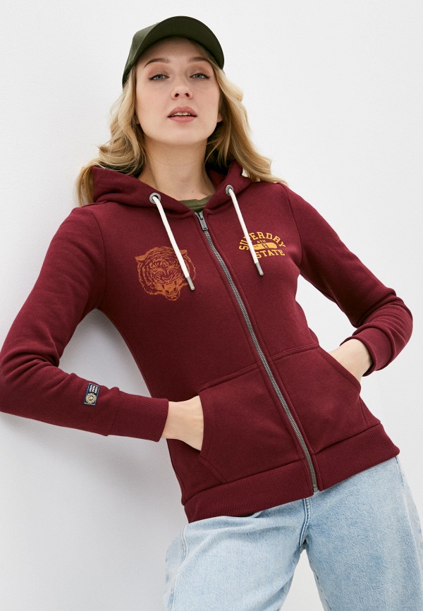 

Толстовка Superdry, Бордовый, T&F CLASSIC ZIPHOOD