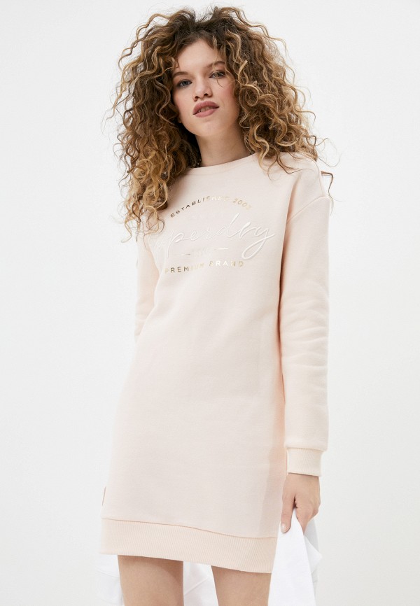 

Платье Superdry, Розовый, ESTABLISHED CREW SWEAT DRESS