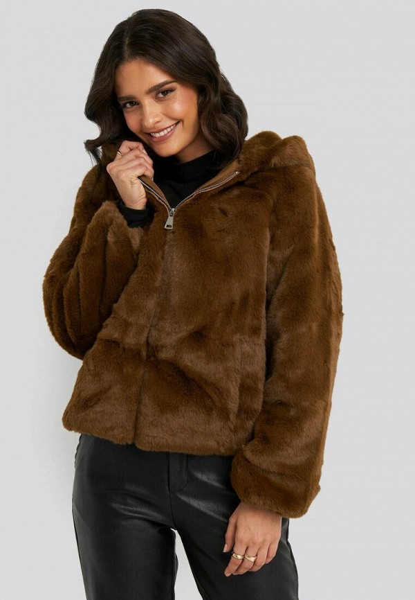 

Шуба NA-KD, Коричневый, Hooded Faux Fur