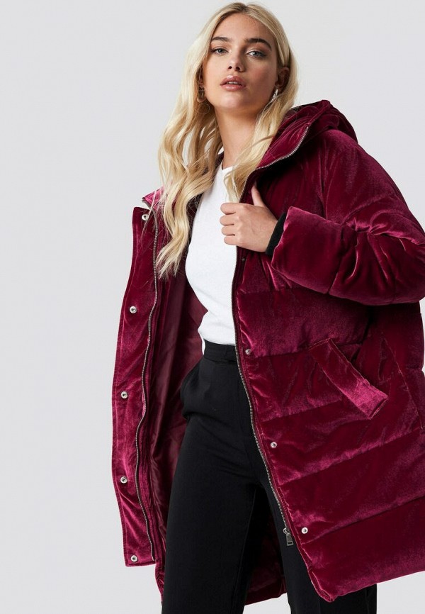 

Куртка утепленная NA-KD, Бордовый, Velvet Long Puffer