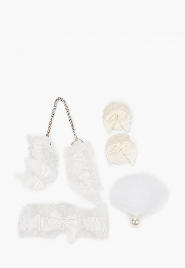 

Комплект Bijoux Indiscrets, Белый, наручники, подвязка, наклейки на грудь, кисточка