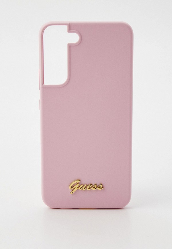 

Чехол для телефона Guess, Розовый, Galaxy S22+ силиконовый с металлическим лого