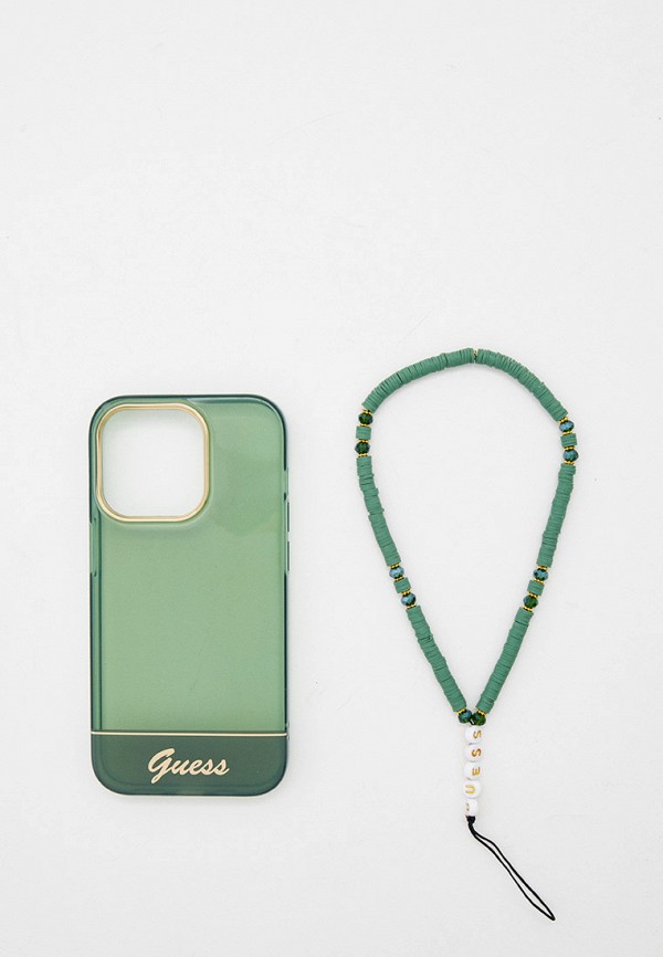 

Чехол для iPhone Guess, Зеленый, 14 Pro из пластика и силикона с петлей на запястье