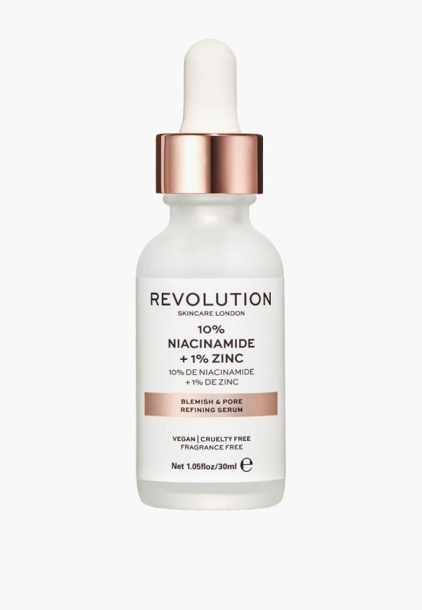 Сыворотка для лица Revolution Skincare 10% Niacinamide and 1% Zinc Blemish & Pore Serum, 30 мл уход за лицом revolution skincare сыворотка для лица с коноплей сатива и каннабидиолой питательная