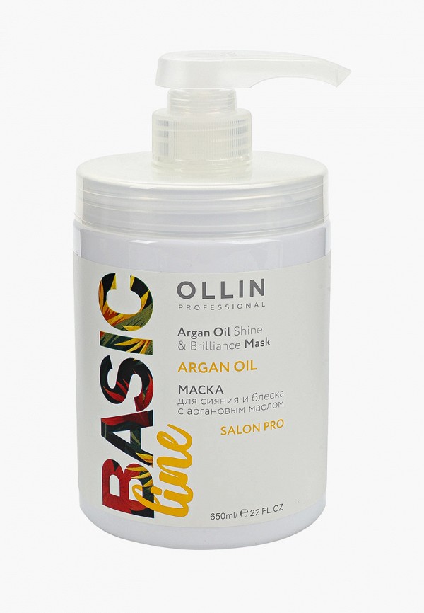 

Маска для волос Ollin, Прозрачный, BASIC LINE для сияния и блеска OLLIN PROFESSIONAL с аргановым маслом 650 мл