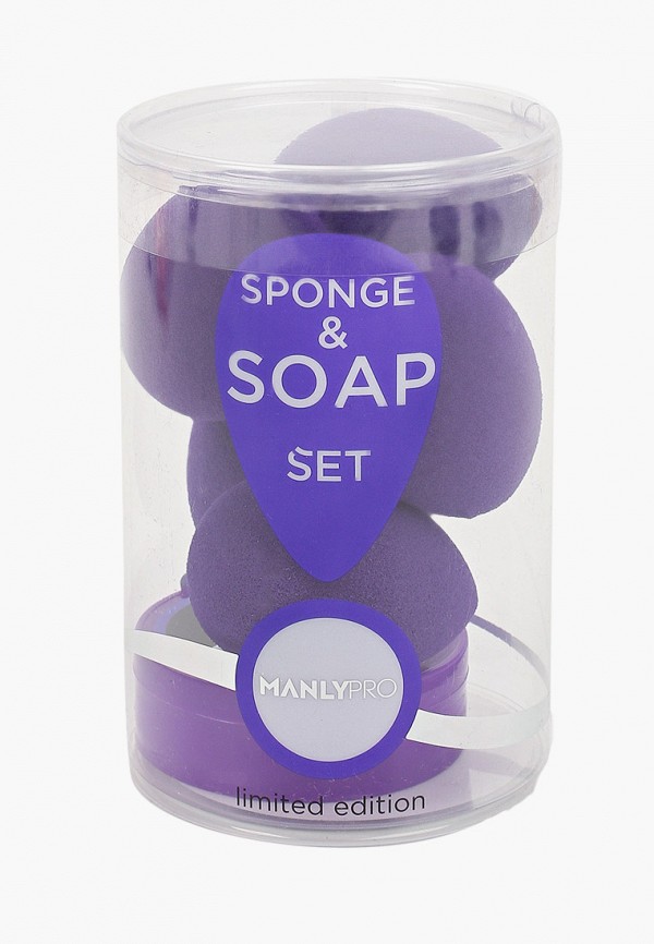 

Набор спонжей для макияжа Manly Pro, Фиолетовый, SPONGE & SOAP SET, спонжи 5 шт, мыло