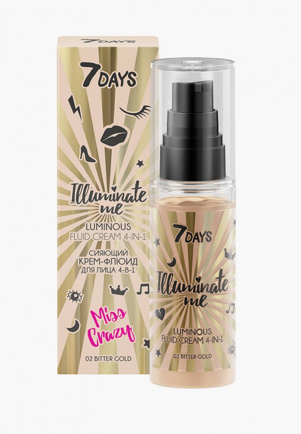 

Крем для лица 7Days Ukraine, Золотой, Сияющий 4-В-1, MISS CRAZY, ILLUMINATE ME, 50 мл
