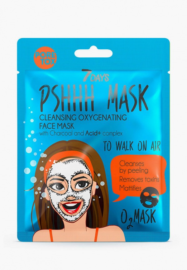 

Маска для лица 7Days Ukraine, Белый, Очищающая кислородная, PShhh mask с древесным углем и комплексом Acid+, 25 г