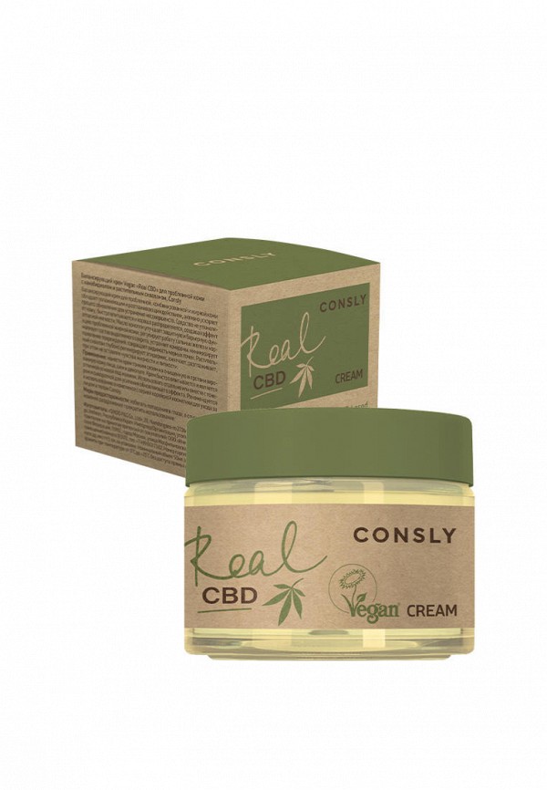 

Крем для лица Consly, Прозрачный, Балансирующий Vegan «Real CBD» для проблемной кожи с канабидиолом и растительным скваланом, 50 мл