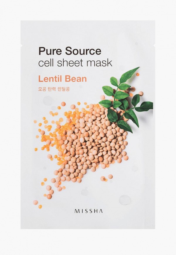 

Маска для лица Missha, Белый, Pure Source Cell Sheet Mask Lentil Bean, 21 г
