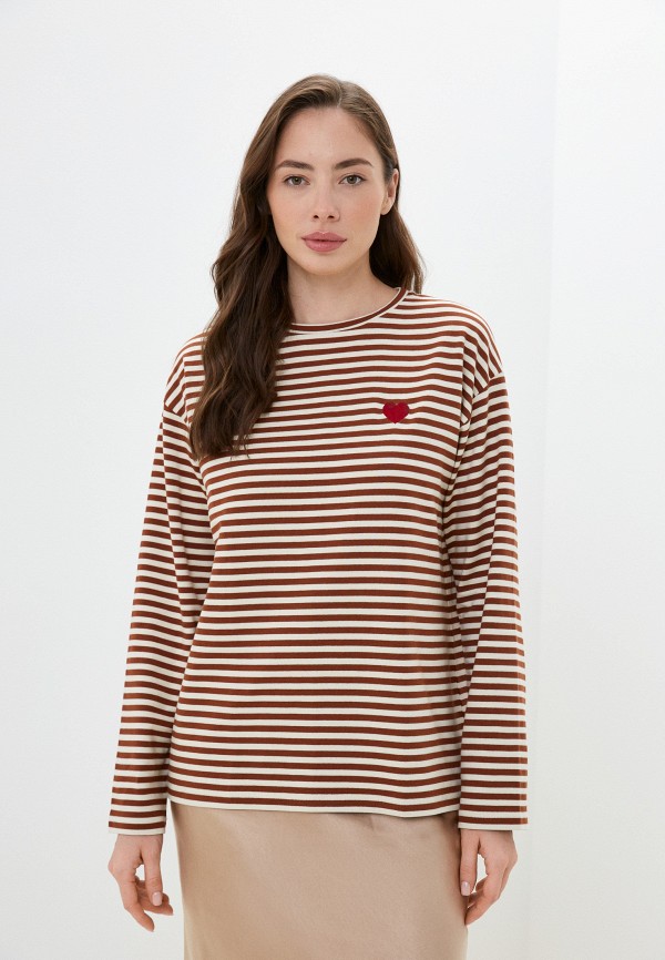 

Лонгслив Берегите Птиц, Коричневый, Oversize, "Сердце"