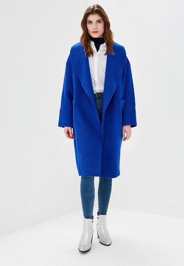 Синее пальто купить. Sela пальто синее буклированное. Пальто кокон синее. Синее шерстяное пальто. Полупальто синее женское.