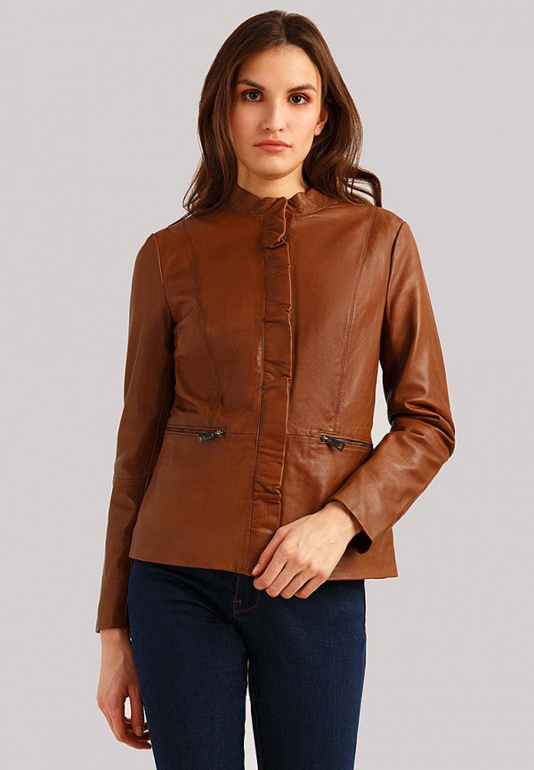 Куртка кожаная Finn Flare коричневого цвета